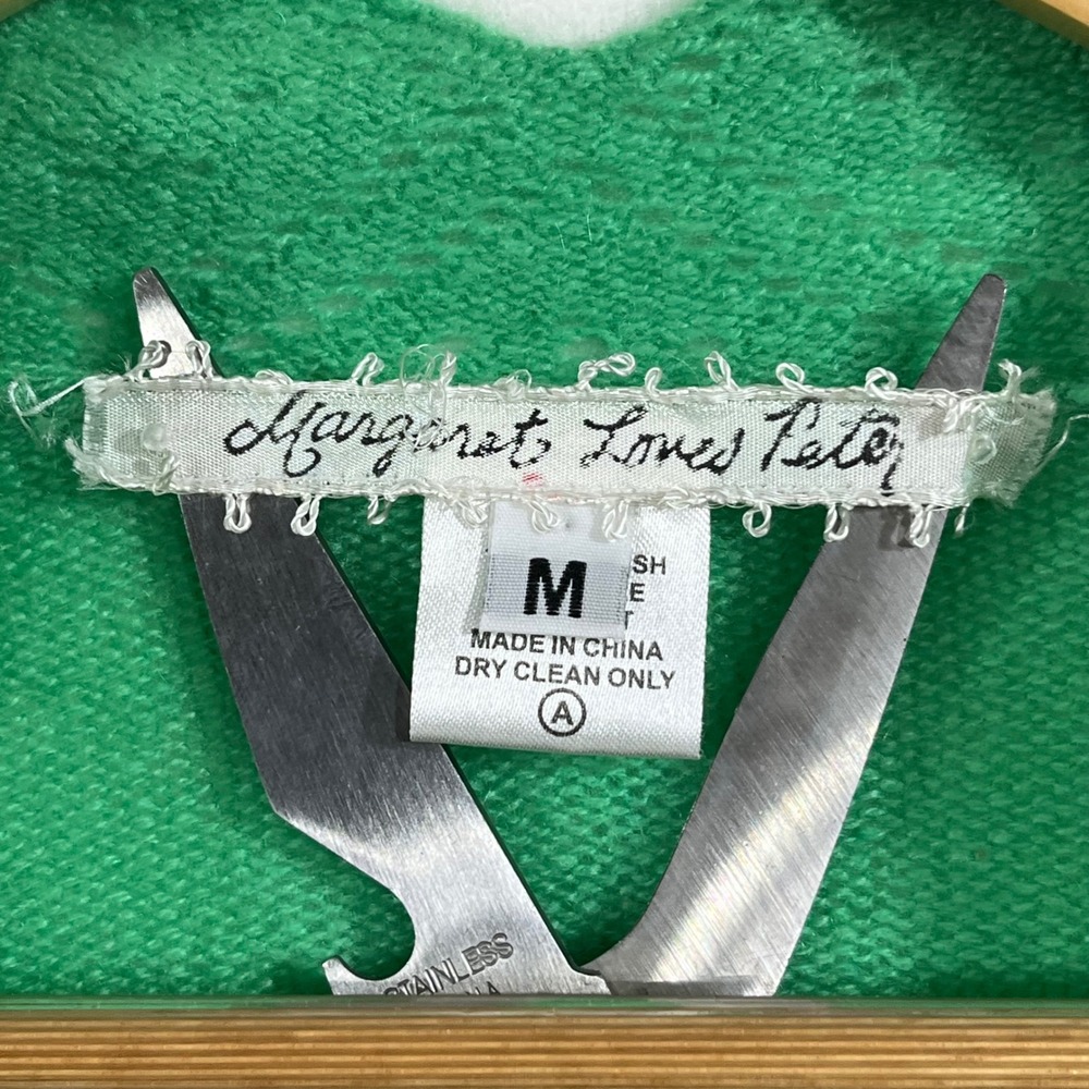 Margaret Loves Peter 100% Scottish Cashmere Green Ruffle Pointelle Cardigan M - Picture 4 of 9